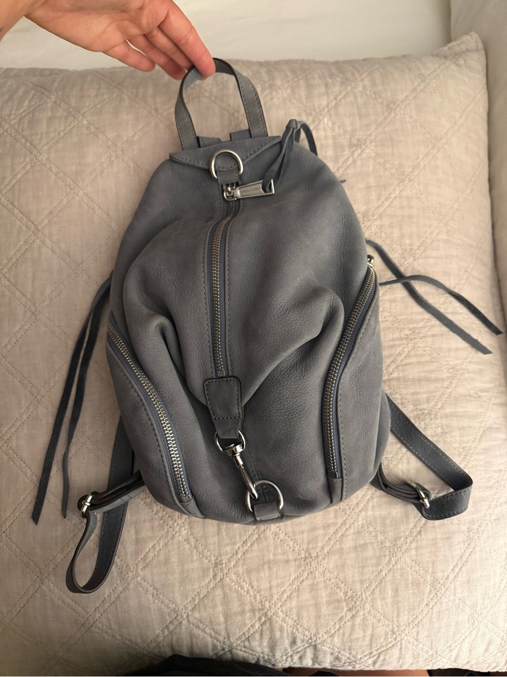 Rebecca Minkoff Gray Leather Drawstring Backpack